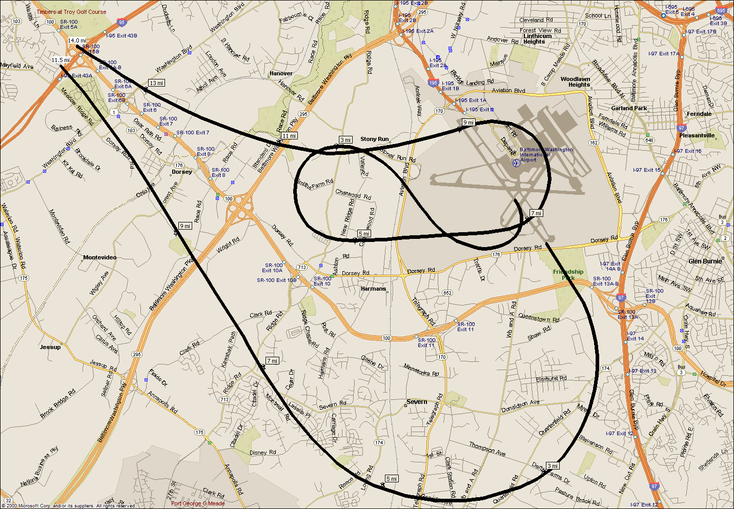 The 2010 census indicates over 44,000 people live in the Severn area between Interstate 97 and 295.  The Noise Abatement Loop may allow jets to gain altitude over non-residential areas, instead of over us.  